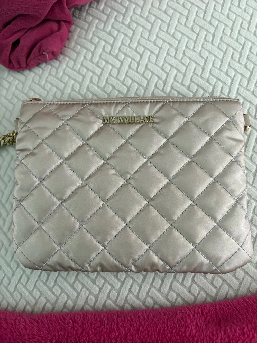 MZ Wallace Quilted Metallic Crossbody Bag - Rose Gold